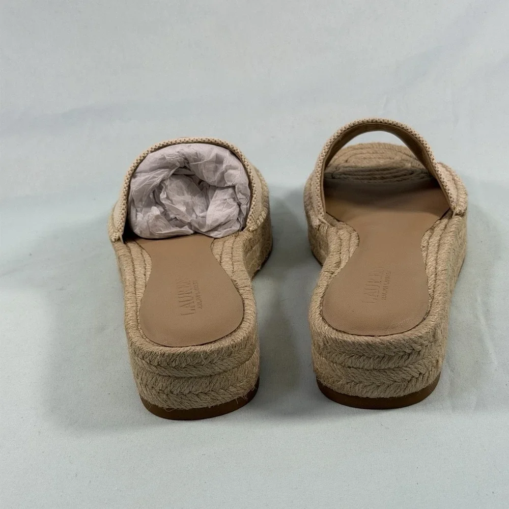 Lauren Ralph Lauren Size-8B Women's Polly Espadrille Flat Sandals Beige Denim
